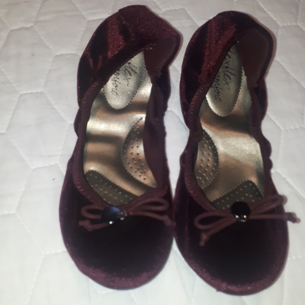 Burgundy velvet ballet flats
